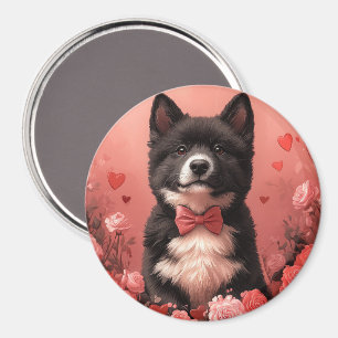 Amerikanischer Akita mit Rosen - Valentinstag Magnet