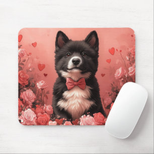 Amerikanischer Akita mit Rosen - Valentinstag Mousepad