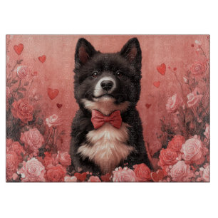 Amerikanischer Akita mit Rosen - Valentinstag Schneidebrett