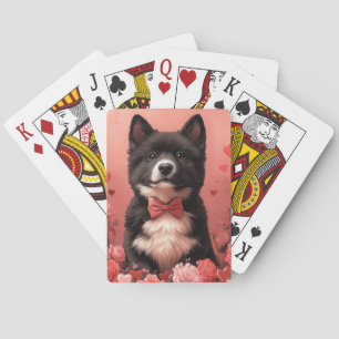 Amerikanischer Akita mit Rosen - Valentinstag Spielkarten