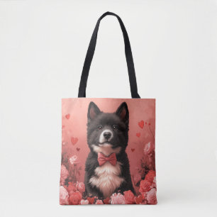 Amerikanischer Akita mit Rosen - Valentinstag Tasche