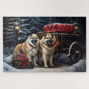Amerikanischer Akita Schneebedeckter Schlittenfahr Puzzle
