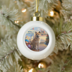 Amerikanischer Akita Weihnachtskreuzfahrt: Pawsome Keramik Kugel-Ornament