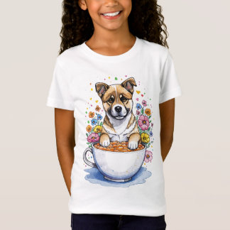 Amerikanischer Akita Welpe in den Blume mit Becher T-Shirt