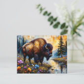 Amerikanischer Bison Blumenlandschaft Postkarte (Stehend Vorderseite)