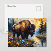 Amerikanischer Bison Blumenlandschaft Postkarte (Vorne/Hinten)