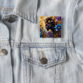 Amerikanischer Bison in texturiertem Blumenporträt Button (Beispiel)