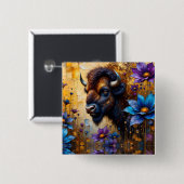Amerikanischer Bison in texturiertem Blumenporträt Button (Vorne & Hinten)