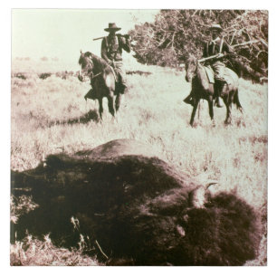 Amerikanischer Bison-Jäger (b/w Foto) Fliese