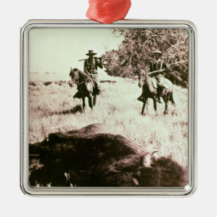Amerikanischer Bison-Jäger (b/w Foto) Silbernes Ornament