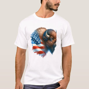 Amerikanischer Bison USA-Flagge Patriotischer Büff T-Shirt