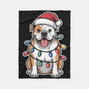 Amerikanischer Bulldogge in Weihnachtsbeleuchtung Fleecedecke