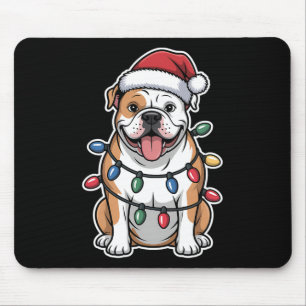 Amerikanischer Bulldogge in Weihnachtsbeleuchtung Mousepad