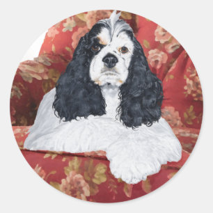 Amerikanischer Cocker Spaniel im roten Sessel Runder Aufkleber
