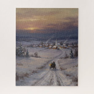 Amerikanischer Dorf-Schlittenfahrt-Heiligabend Puzzle