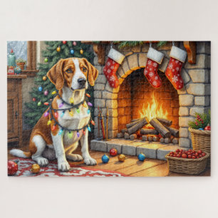 Amerikanischer Englisch Foxhound Weihnachtslichter Puzzle