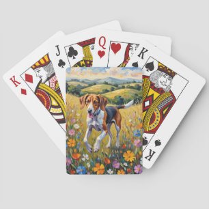 Amerikanischer Englisch Foxhound Wildblumenwiese Spielkarten