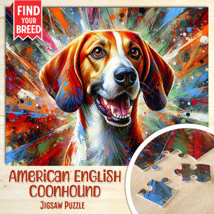 Amerikanischer English Coonhound Hund Acrylporträt Puzzle