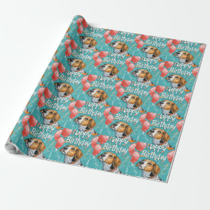 Amerikanischer English Foxhound mit Luftballons Ge Geschenkpapier