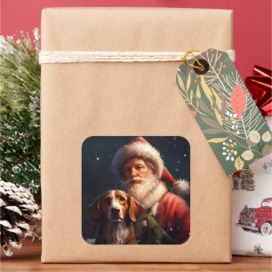 Amerikanischer English Foxhound Weihnachtsmann Wei Quadratischer Aufkleber