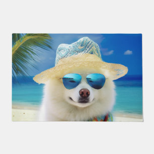 Amerikanischer Eskimo am Strand, Sommergeschenk fü Fußmatte
