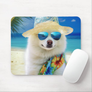 Amerikanischer Eskimo am Strand, Sommergeschenk fü Mousepad