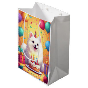 Amerikanischer Eskimo-Hund-Geburtstagsfeier Mittlere Geschenktüte