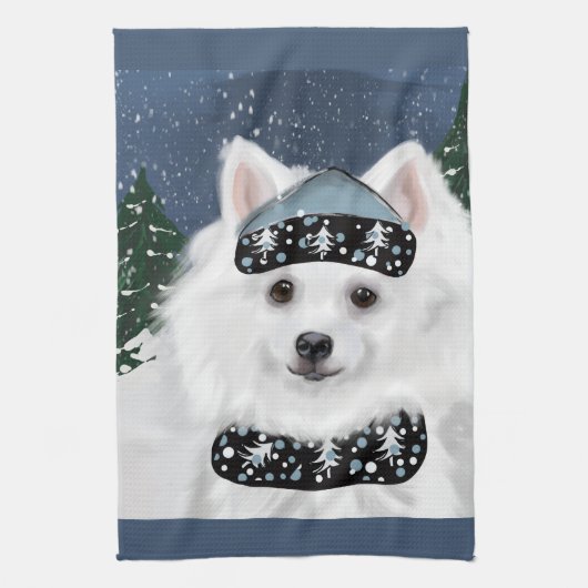 Amerikanischer Eskimo Hund Geschirrtuch (Vertikal)