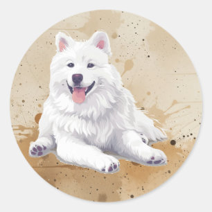 Amerikanischer Eskimo Hund Haustier Tier Runder Aufkleber