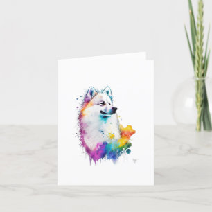 Amerikanischer Eskimo Hund in Aquarell & Pen Feiertagskarte