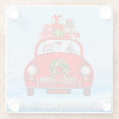 Amerikanischer Eskimo Hund in Auto mit dem Weihnac Glasuntersetzer (Rückseite)