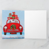 Amerikanischer Eskimo Hund in Auto mit dem Weihnac Karte (Innenseite)