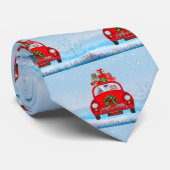 Amerikanischer Eskimo Hund in Auto mit dem Weihnac Krawatte (Gerollt)