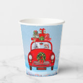 Amerikanischer Eskimo Hund in Auto mit dem Weihnac Pappbecher (Rückseite)