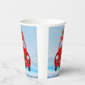 Amerikanischer Eskimo Hund in Auto mit dem Weihnac Pappbecher (Rechts)