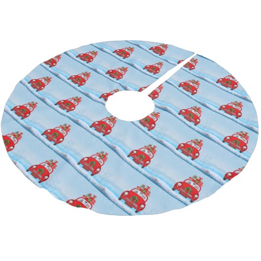 Amerikanischer Eskimo Hund in Auto mit dem Weihnac Polyester Weihnachtsbaumdecke (Schrägansicht)