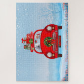 Amerikanischer Eskimo Hund in Auto mit dem Weihnac Puzzle (Vertikal)