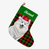 Amerikanischer Eskimo Hund Kariert mit Name Großer Weihnachtsstrumpf (Vorderansicht (hängend))