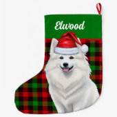 Amerikanischer Eskimo Hund Kariert mit Name Großer Weihnachtsstrumpf (Rückseite)