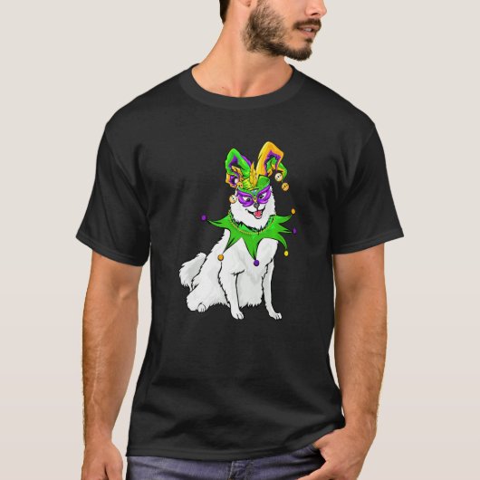 Amerikanischer Eskimo Hund Mardi Gras Maske Hat be T-Shirt (Vorderseite)