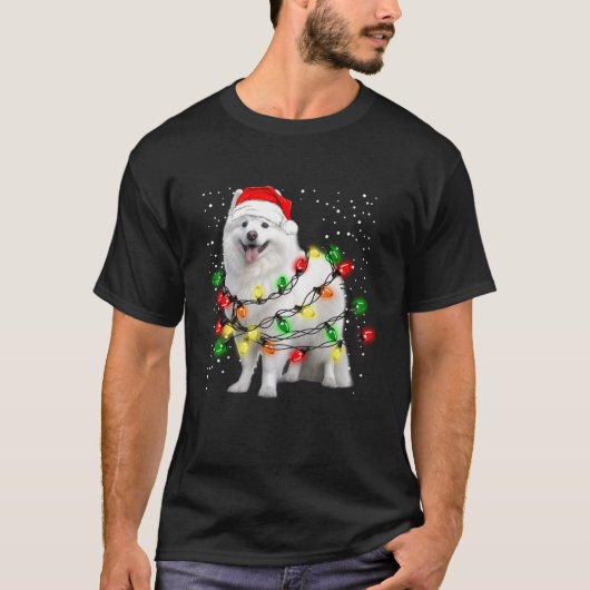 Amerikanischer Eskimo Hund mit Lichter für Christm T-Shirt (Vorderseite)