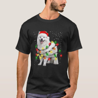 Amerikanischer Eskimo Hund mit Lichter für Christm T-Shirt