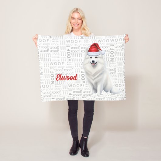Amerikanischer Eskimo Hund mit Namen Weihnachtsfei Fleecedecke (Beispiel)
