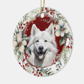 Amerikanischer Eskimo Hund Rustikaler Weihnachtskr Keramik Ornament (Links)