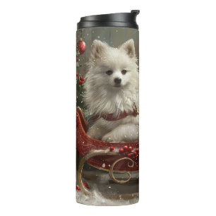 Amerikanischer Eskimo-Hund Weihnachtsfestlich  Thermosbecher