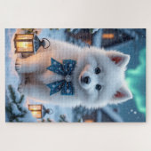 Amerikanischer Eskimo-Hund Weihnachtskunst Puzzle (Horizontal)