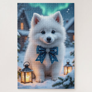 Amerikanischer Eskimo-Hund Weihnachtskunst Puzzle