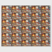 Amerikanischer Eskimo-Kamin mit Weihnachtslichtern Geschenkpapier (Flach)