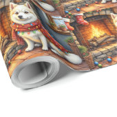 Amerikanischer Eskimo-Kamin mit Weihnachtslichtern Geschenkpapier (Rolleneckpunkt)