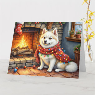 Amerikanischer Eskimo-Kamin mit Weihnachtslichtern Karte